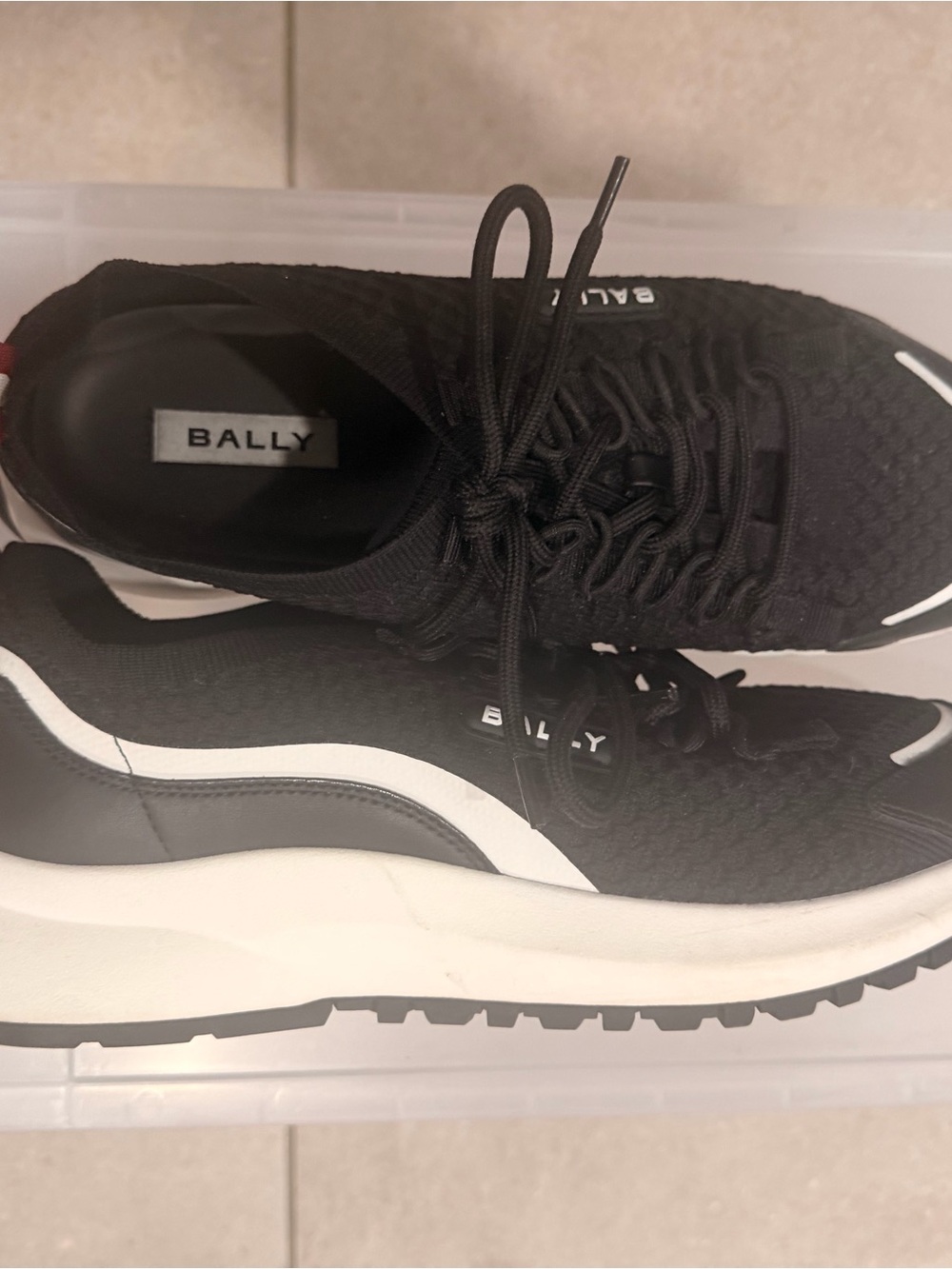 Bally Black and White Knit Platform Sneakers